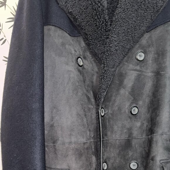 L/XL🔥LANVIN Men Shearling Leather Tall Coat Jacket ITALY Overcoat - Picture 1 of 9